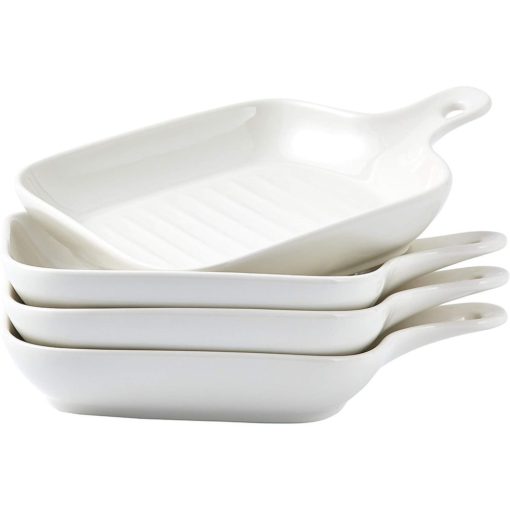 Bruntmor Set Of 4 Matte Glaze Ceramic Food Serving Plate With Skillet Look Handle Baking Dish 6.5" Dinner Plates