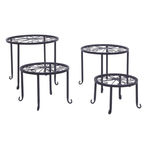 Coutlet Home Modern Flower Pot Plant Stands Plant Shelves with 4-1 Round Pattern in Black Baking Paint(Set of 4)