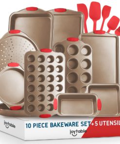 JoyTable Bakeware Set - 15 PC Nonstick Bakeware Set With Silicone Handles & Utensils