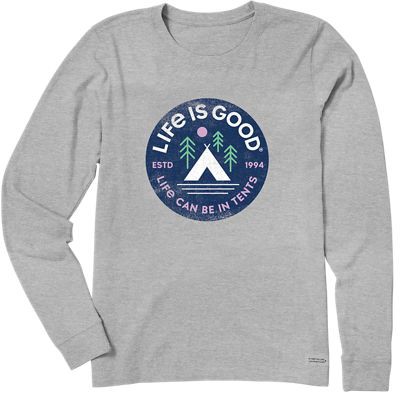 Life is Good Life Can Be In Tents 94 Crusher-Lite Long-Sleeve T-Shirt for Ladies - Heather Gray - XXL