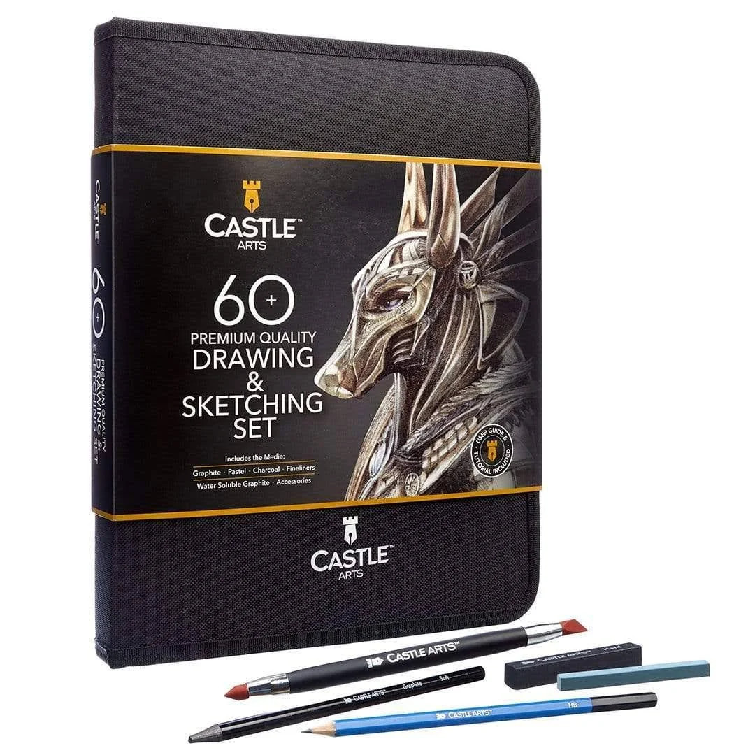 Castle Arts 60 Piece Drawing and Sketching Graphite Pencil Art Set in Zip  Up Case - Gift Guru